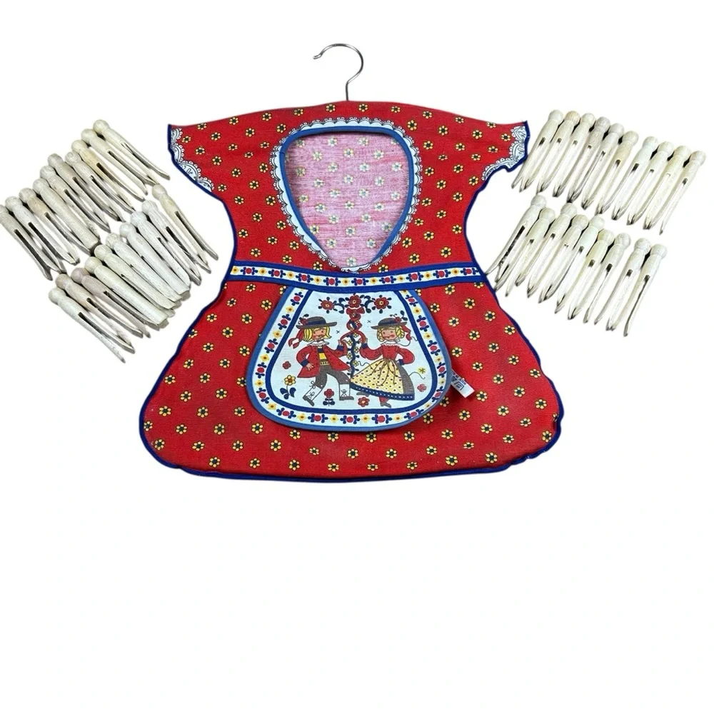 Vintage Clothespin Bag Red Floral Dress Apron Made in Austria